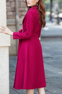Winter rose red double-breasted wool coat C4205