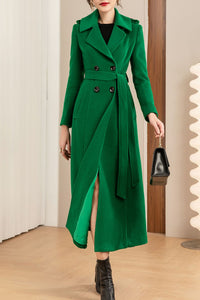 Women's winter green wool coat C4145