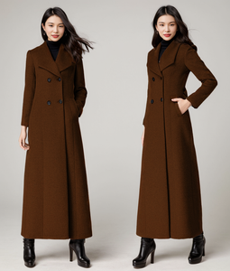 Double-breasted wool maxi coat Women C1766