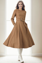 Load image into Gallery viewer, Midi Wool Belted Fit and Flare Dress C4272
