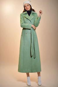 Trench Green Wool Coat Women C4074