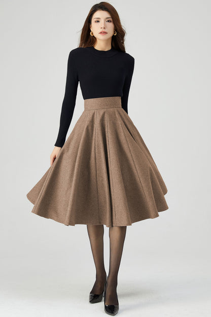 Swing Knee Length Skirt, Wool Skirt Women C4527