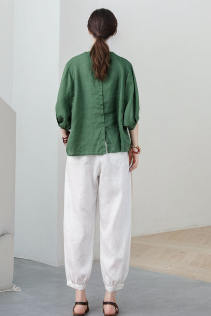 Linen blouse, green linen tops, Linen blouse for women, Oversized Linen top C5319