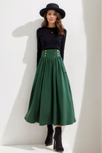 Load image into Gallery viewer, Midi winter green wool skirt women C4307
