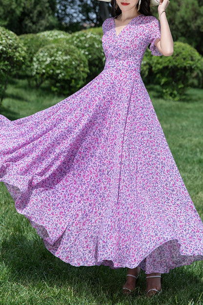 Floral women summer long chiffon dress C4037