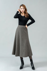 Plaid midi a line wool skirt C4446