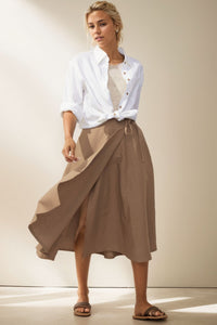 A-Line Light Brown Wrap Linen Skirt  C4131