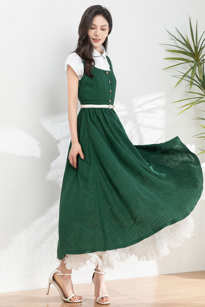 Summer Green Linen Pinafore Dress c4983