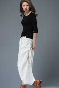 harem White linen hippie pants C822