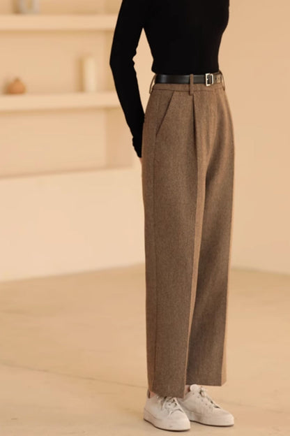 Wide leg winter long wool pants C4650