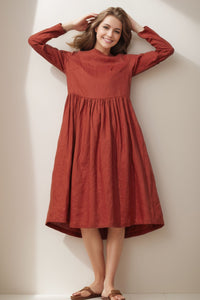 Elegant Orange Linen Dress C4136