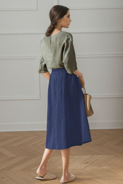 A-Line Midi Linen Skirt C5347