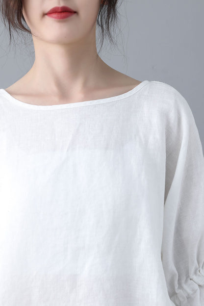 White linen Spring and Summer organic tops C1864