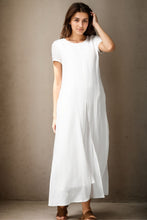 Load image into Gallery viewer, Short sleeve White maxi linen dress for women C4140
