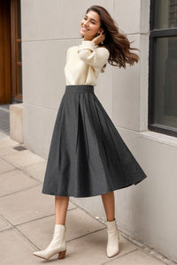 Midi Grey Winter Wool Skirt C4322