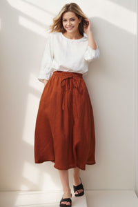 Elegant Orange Elastic Waist Skirt  C4135