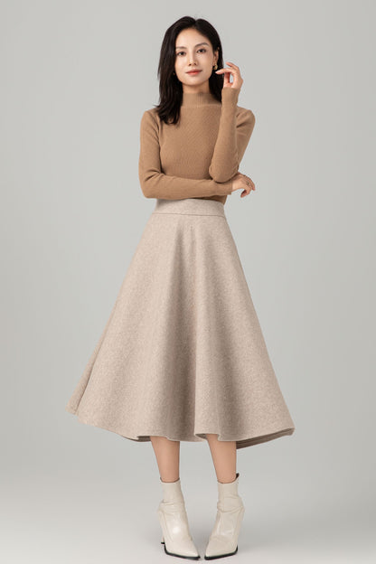 High Waisted A Line Wool Skirt C5279