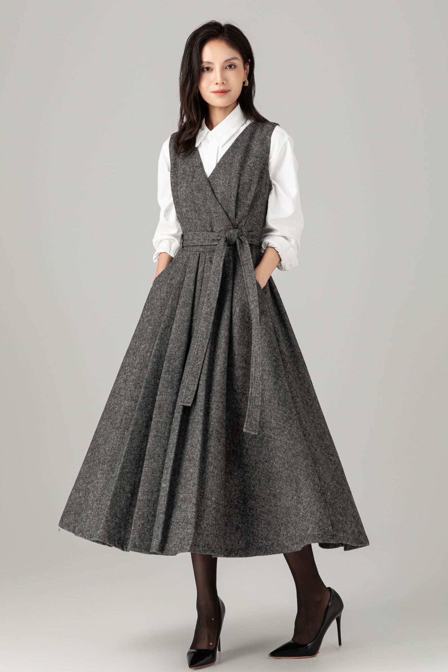 Sleeveless winter wool dress women C5278
