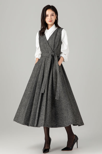 Sleeveless winter wool dress women C5278
