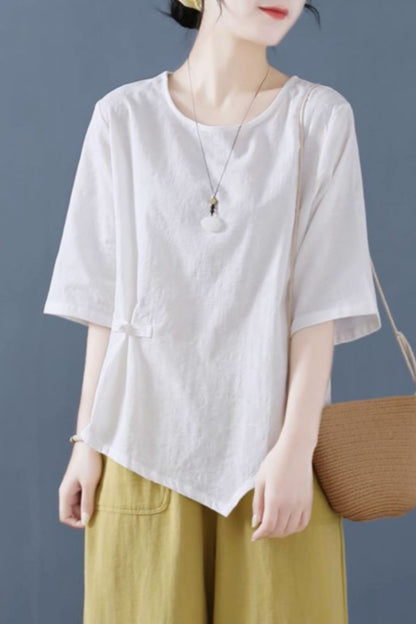Asymmetrical Loose fitting casual linen blouse C5053