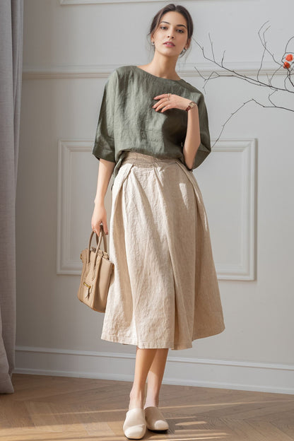 A-Line Midi Linen Skirt C5316