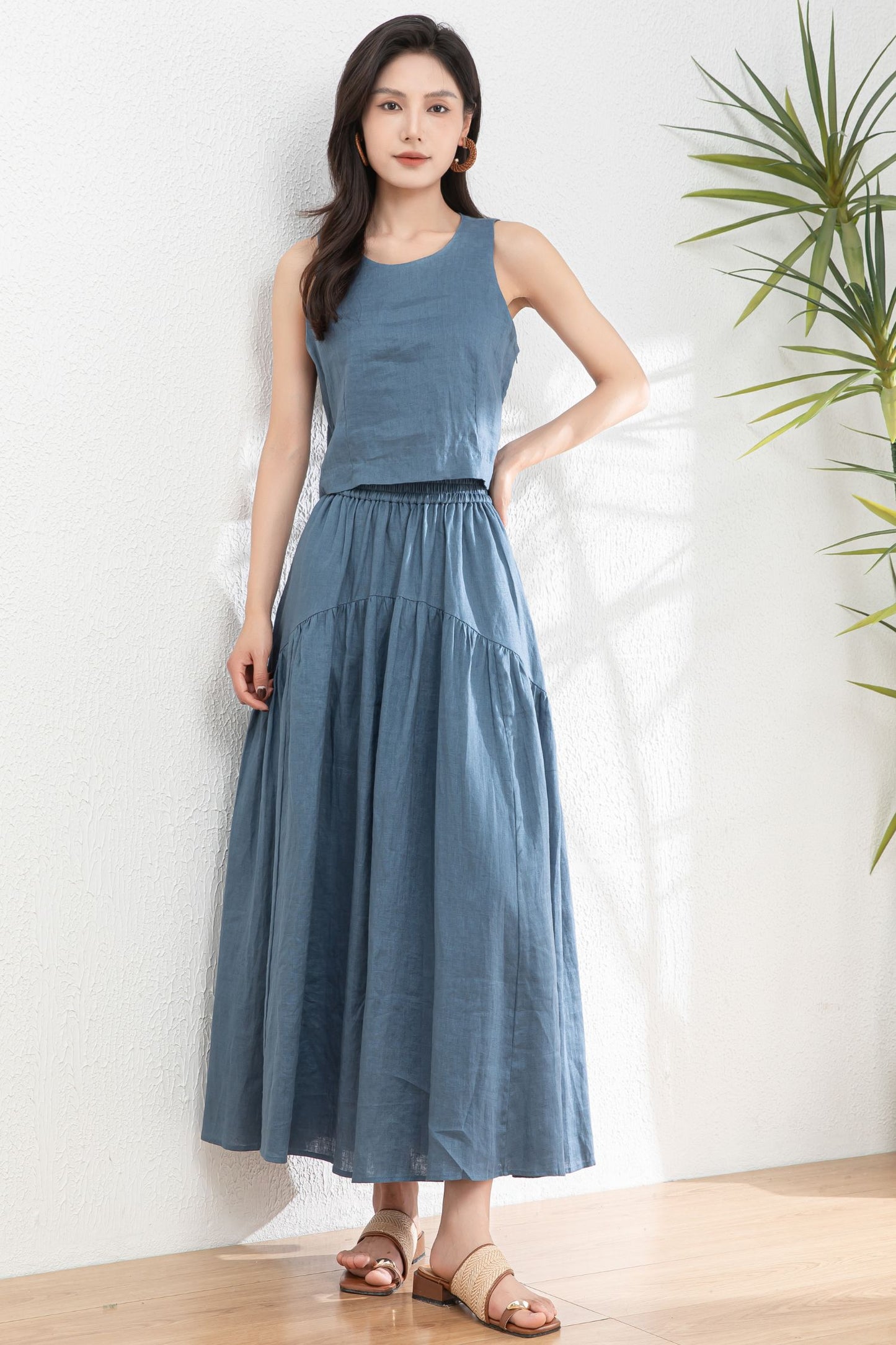 Summer Blue Two Piece Set Linen c4977