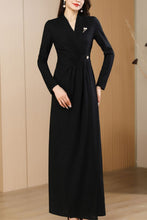 Load image into Gallery viewer, Black women&#39;s spring and autumn v neck long dress C4191
