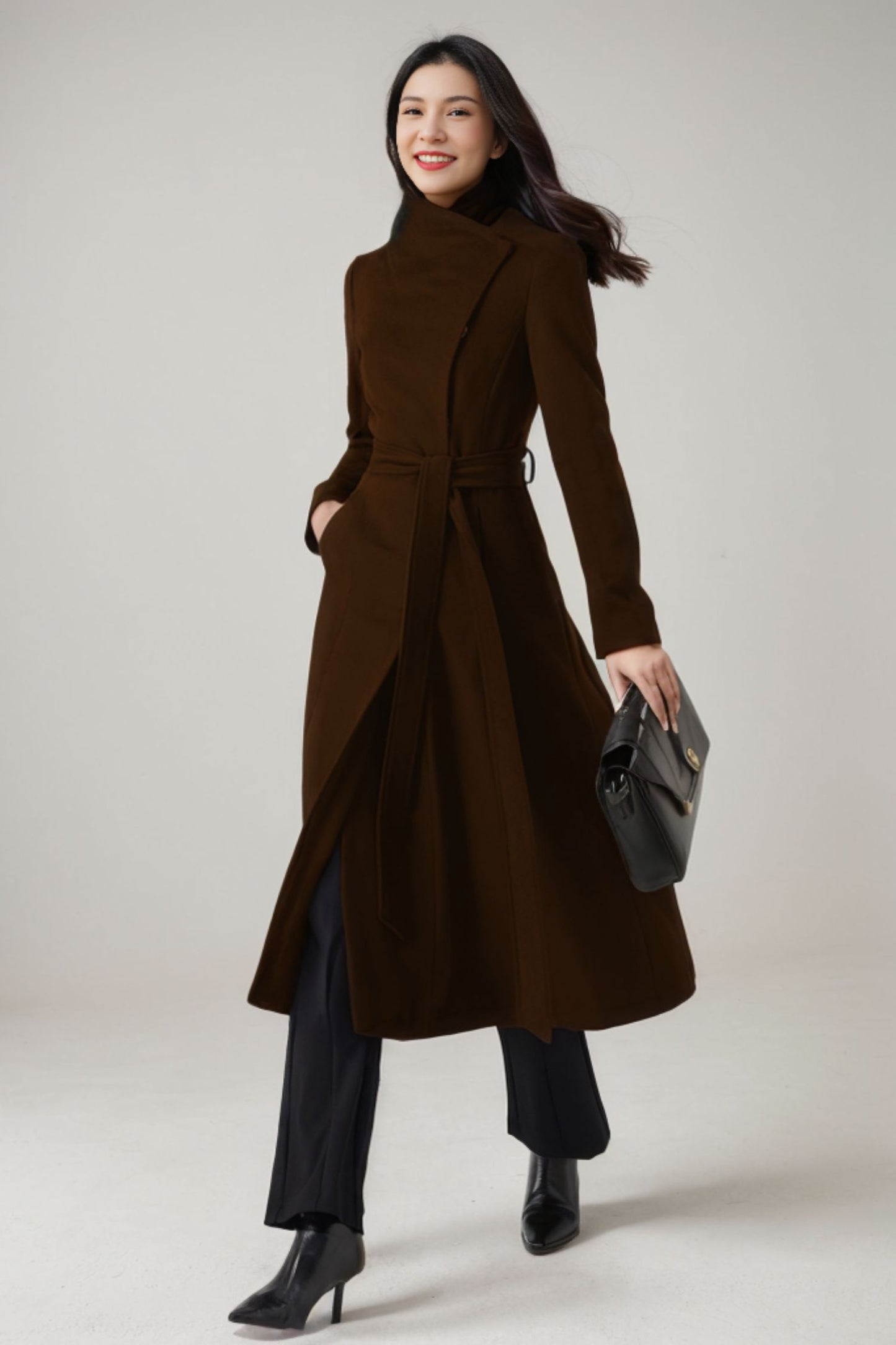 Women Long Plus Size Wool Coat With Belted C4407