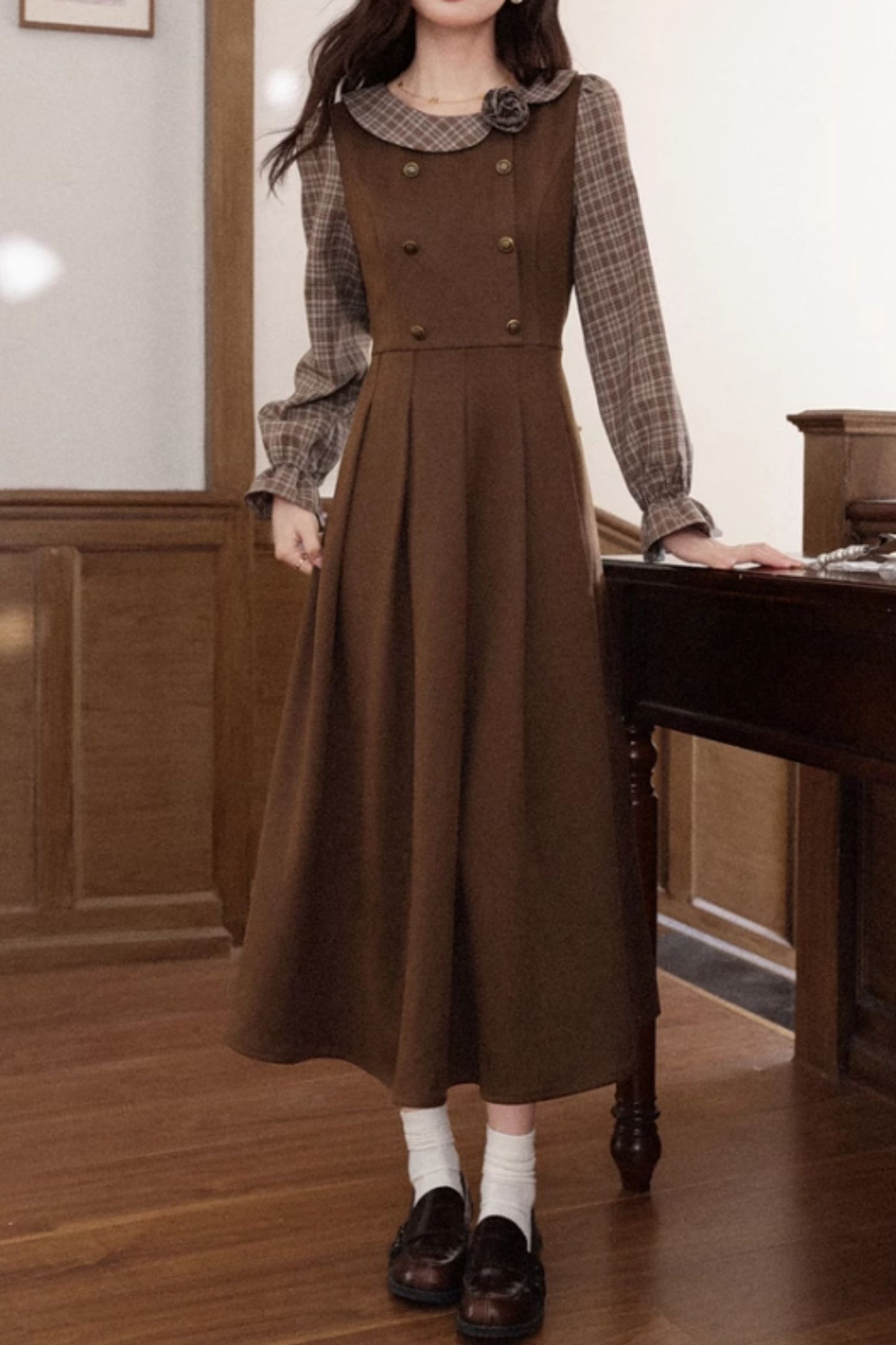 Long sleeves patchwork autumn dress C5356