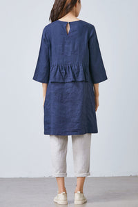 Navy Blue Simple Linen dress C1673