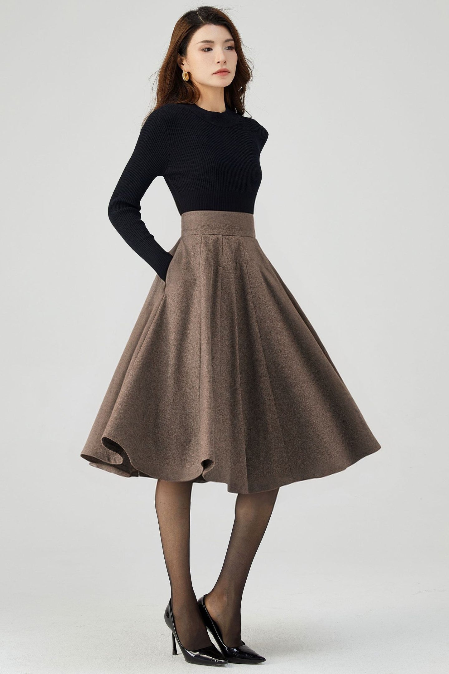 Knee Length Wool Skirt Women C4333