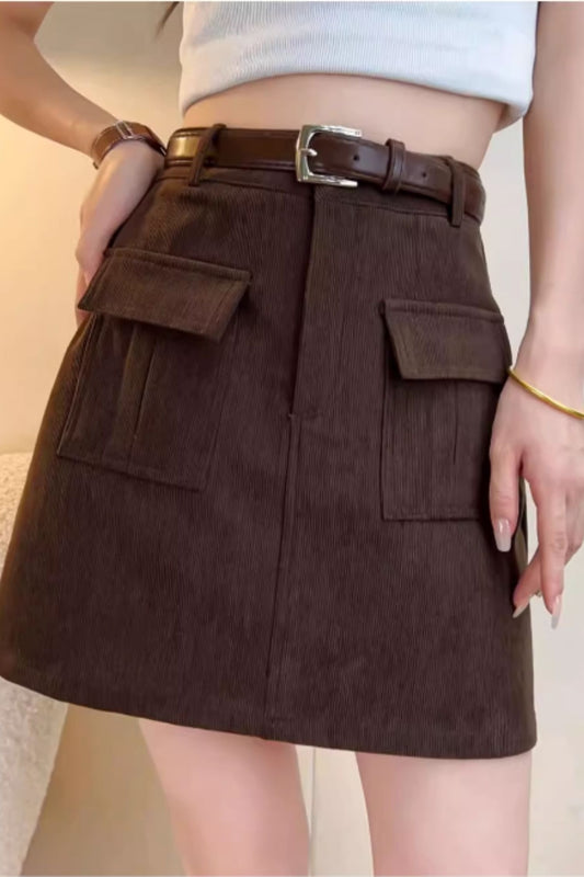 A line short autumn corduroy skirt C4636