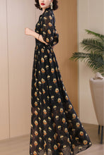 Load image into Gallery viewer, black printed long dress C4091
