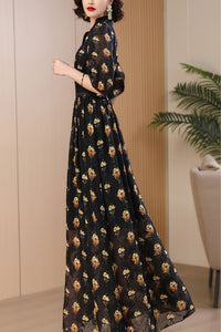 black printed long dress C4091