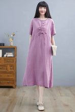 Load image into Gallery viewer, Casual A Line Purple Linen Midi Dress For Women C2252
