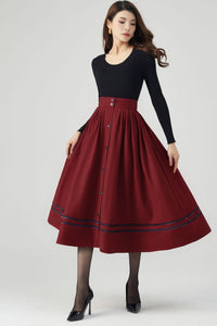 Button Wool  Midi Skirt Women C4329