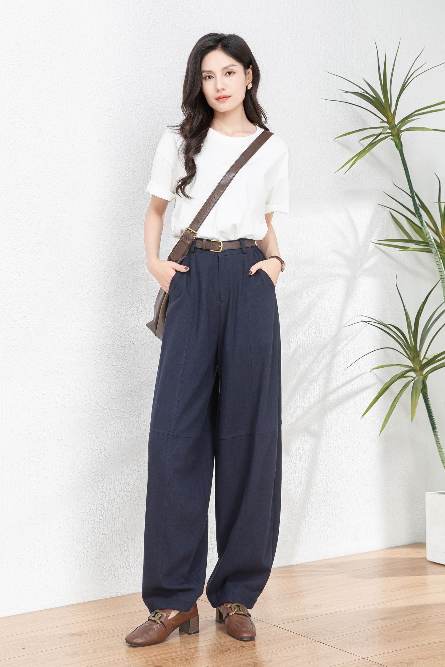 Womens wide leg Linen pants c4769