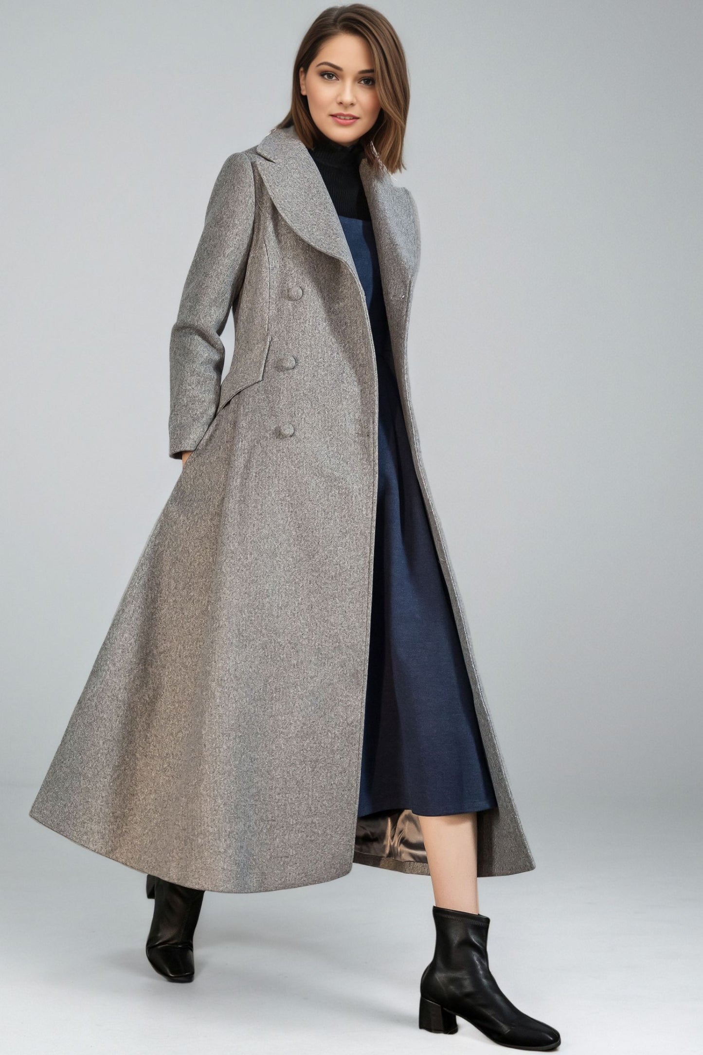 Women Vintage Inspired Long Wool Princess Coat C5132