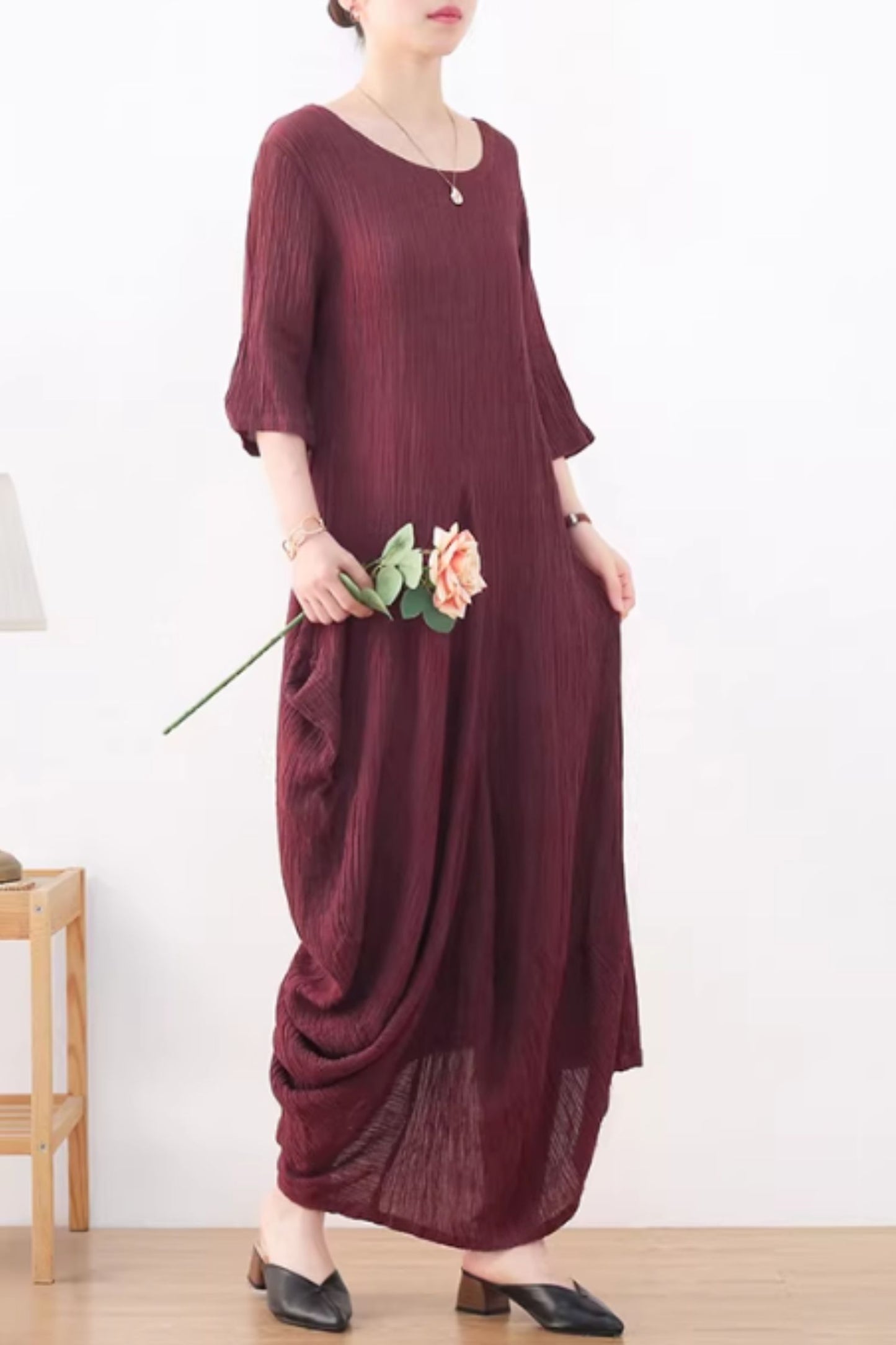 Asymmetrical loose fitting long linen dress women C5425