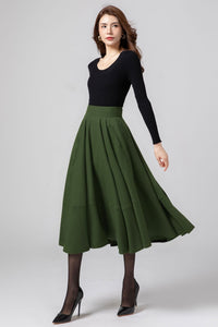 Midi swing winter wool skirt women C4332