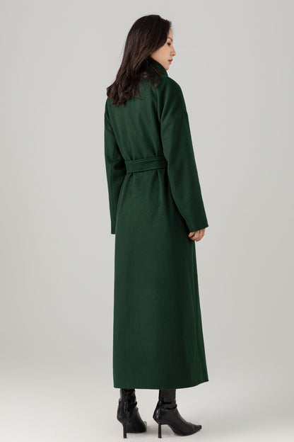 Green long winter warm wool coat C5281