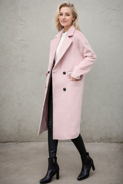 Long pink winter wool coat C4371