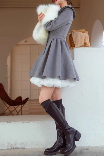 Gray fit and flare winter wool coat C5173