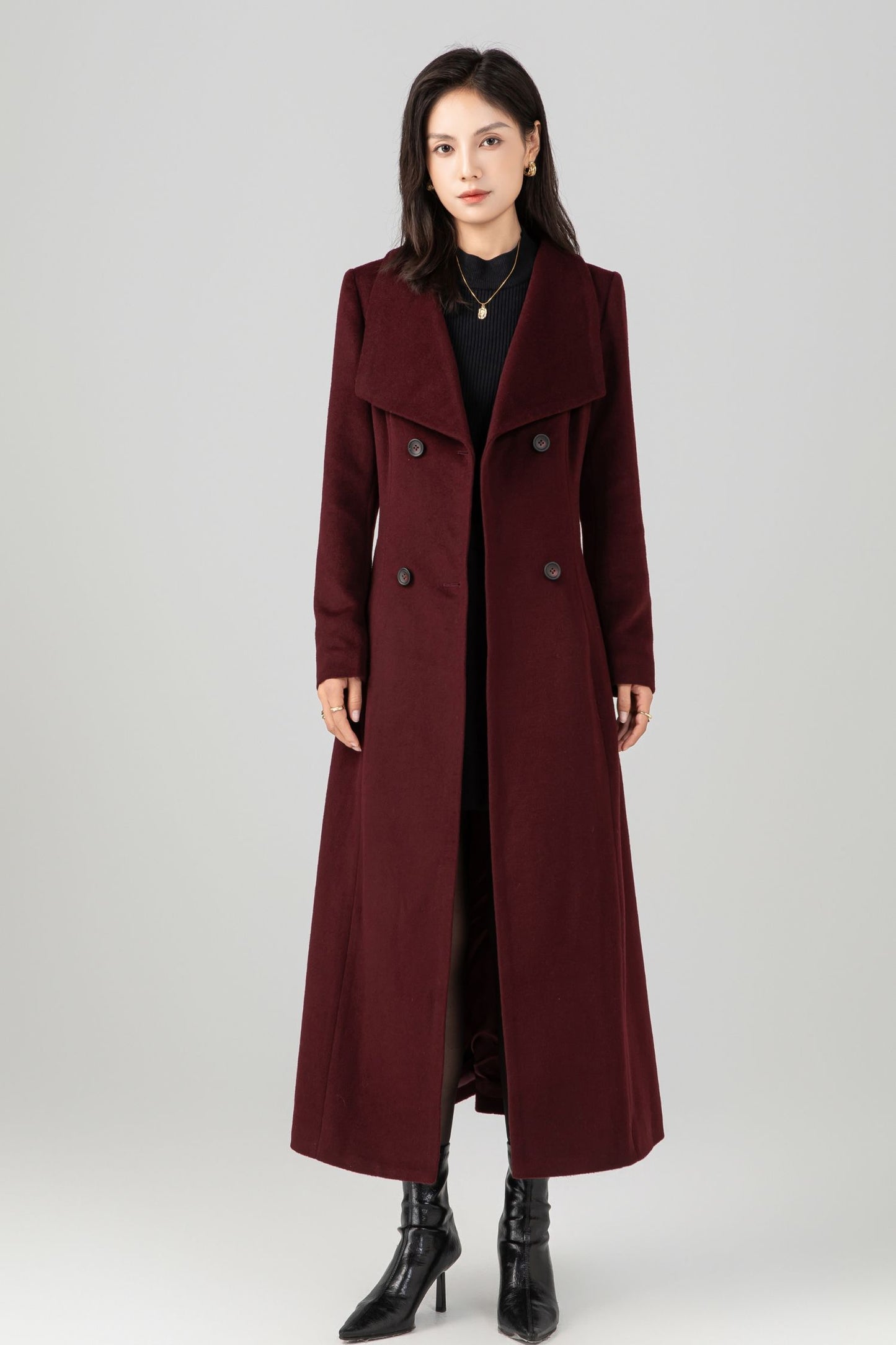 Double-breasted long wool maxi coat Women C5272