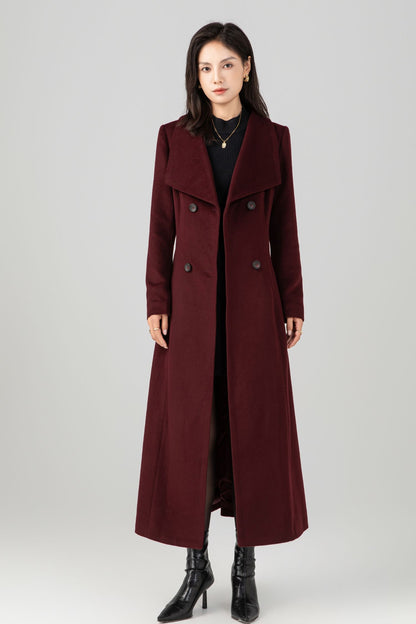 Double-breasted long wool maxi coat Women C5272