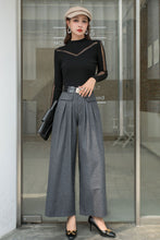 Load image into Gallery viewer, Gray Wide Leg pants palazzo wool pants  C2538
