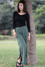 Load image into Gallery viewer, Women&#39;s Green Split Wide Leg Pants C292
