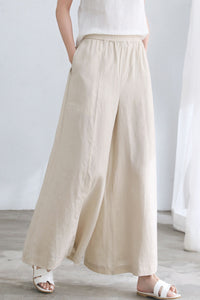 Beige Linen palazzo pants for Women C2660