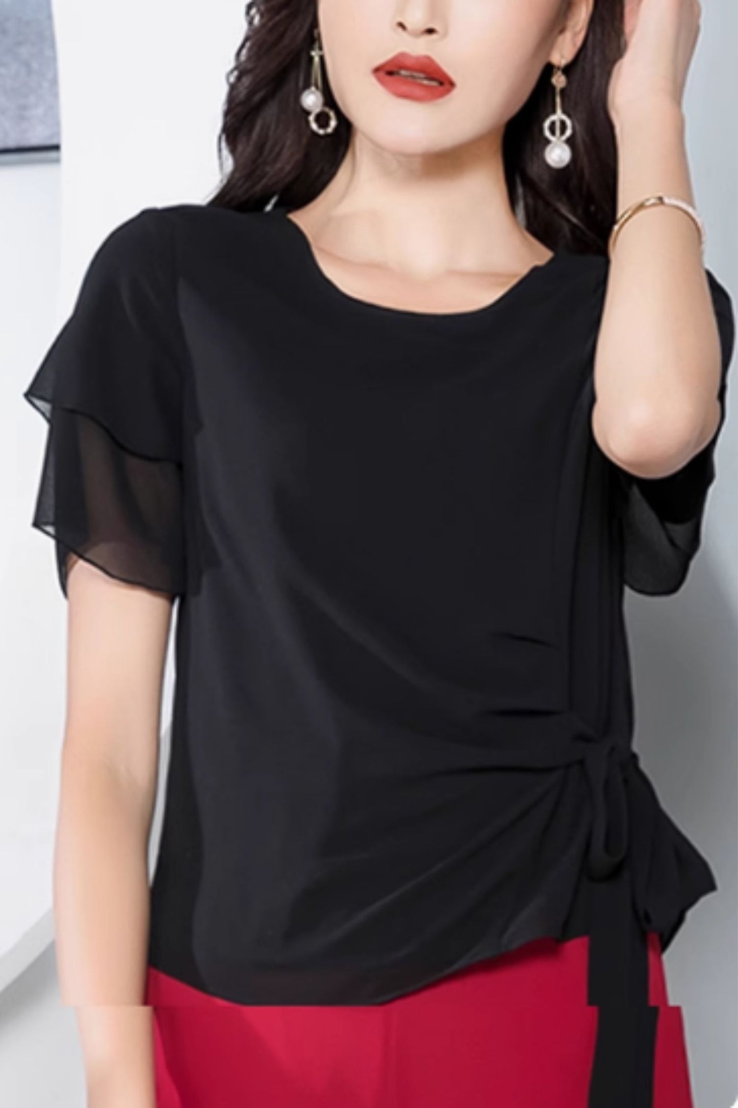 Tie belt womens chiffon blouse C5055