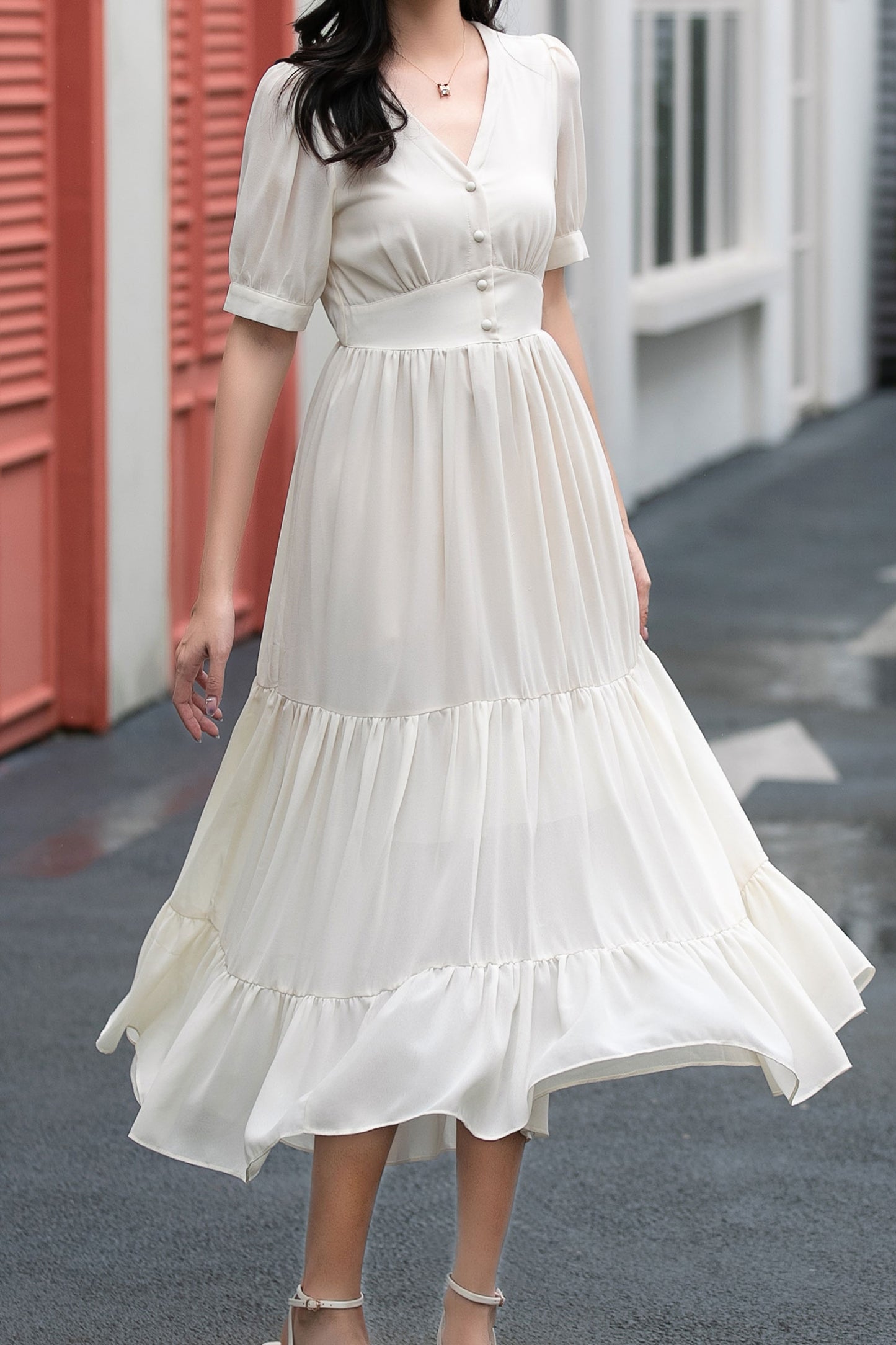 Fit and flare long prom chiffon dress C5038